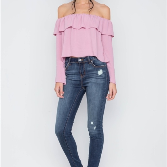 BLUSH OFF-THE-SHOULDER BELL SLEEVE TOP - Picture 3 of 4